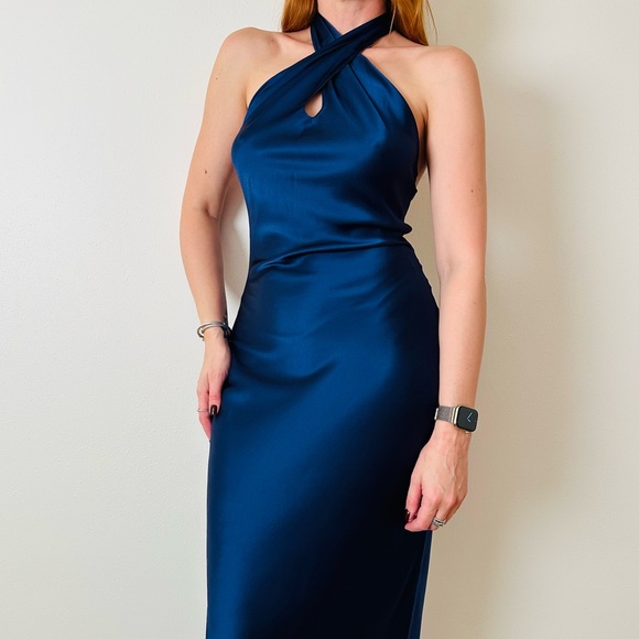 Amanda Uprichard Dresses & Skirts - New Amanda Uprichard Jade Silk Dress Navy Maxi Halter Open Back